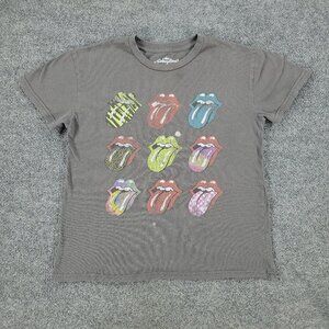 The Rolling Stones Shirt Women's Medium Gray Logo Graphic Short Sleeve Stretch
